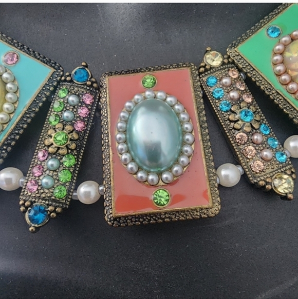 Elegant Multicolor Rhinestone  Gemstone Necklace Boho Vintage Statement Jewelry - Picture 3 of 6